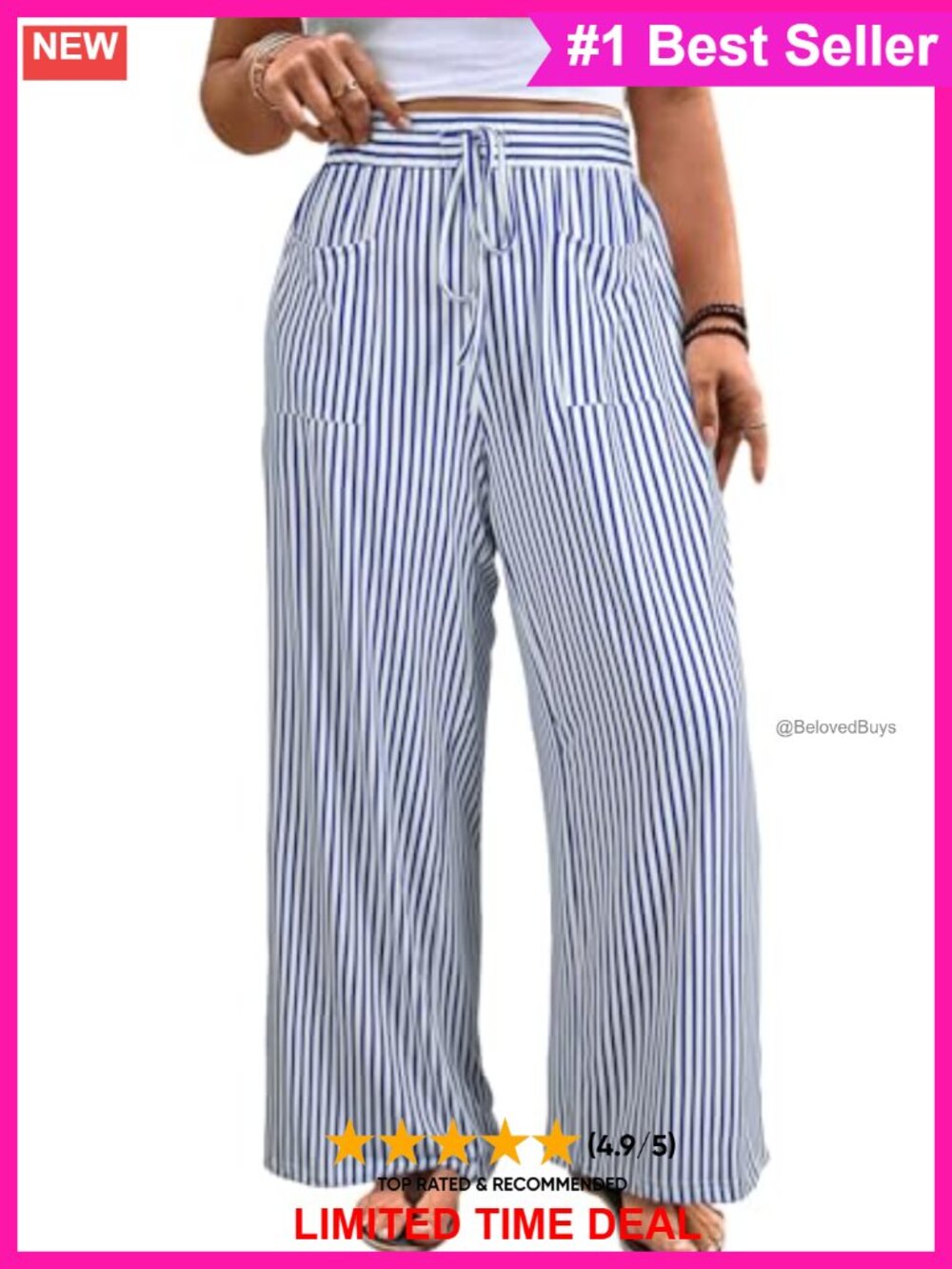 Plus Size Wide Leg High Waist Palazzo Pants Drawstring Striped
